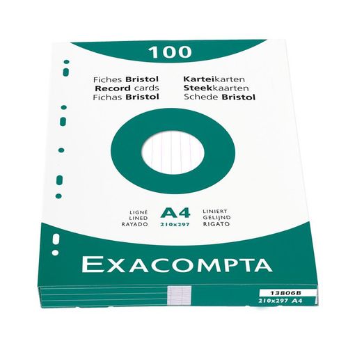 Exacompta Étui De 100 Fiches Bristol Ligné Non Perforé 210x297mm Blanc