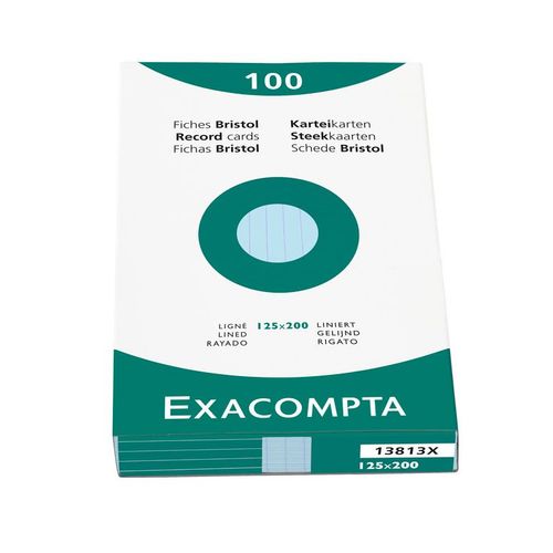 Exacompta Étui De 100 Fiches Bristol Ligné Non Perforé 125x200mm Bleu