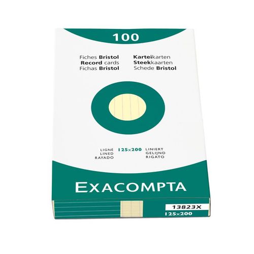 Exacompta Étui De 100 Fiches Bristol Ligné Non Perforé 125x200mm Jaune