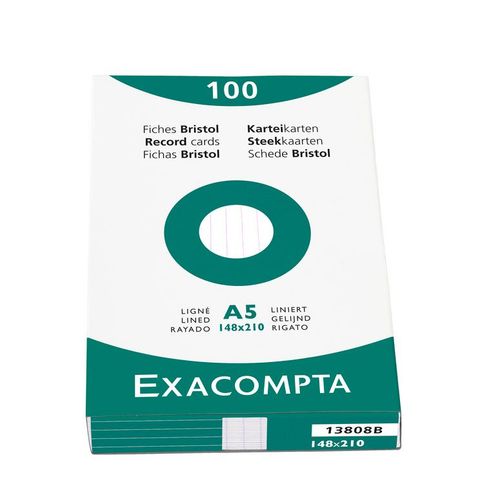 Exacompta Étui De 100 Fiches Bristol Blanc Ligné Non Perforé 148x210mm Blanc