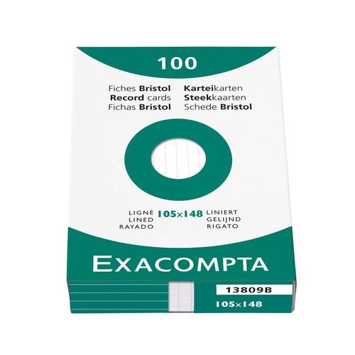 Exacompta Étui De 100 Fiches Bristol Blanc Ligné Non Perforé 105x148mm Blanc