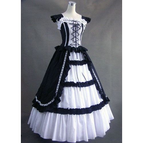 Robe Plissée Laçage Epoque Gothique Victorienne Costume Théâtre Soirée Convention Style Vintage Lolita Classique Gothique Sweet Romantique Jupon Cerceau Black Sugar Mode Déguisements Cosplay Paris