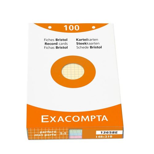 Exacompta Étui De 100 Fiches Bristol Blanc Quadrillé 5x5 Perforé 148x210mm Blanc