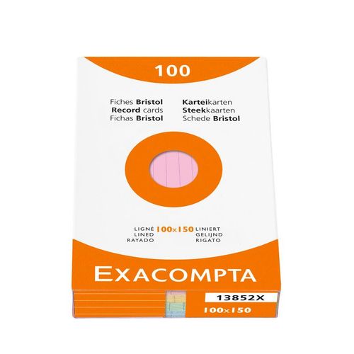 Exacompta Etui 100 Fiches Bristol Lignées 100x150mm Couleurs Assorties