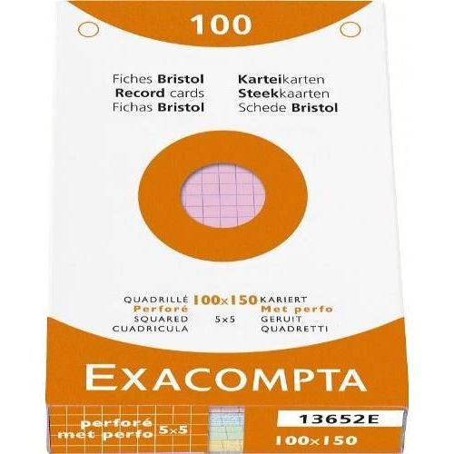 Exacompta Étui De 100 Fiches Bristol Quadrillé 5x5 Perforé 100x150mm Couleurs Assorties