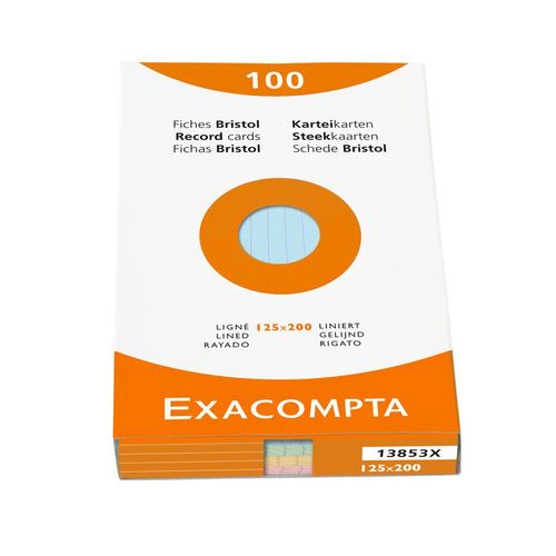 Exacompta Etui 100 Fiches Bristol Lignées 125x200mm Couleurs Assorties