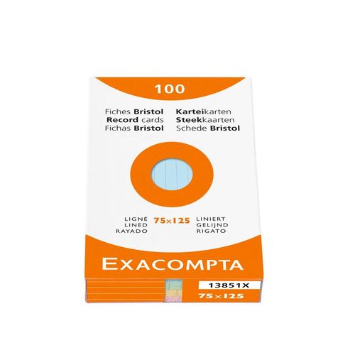 Exacompta Etui 100 Fiches Bristol Lignées 75x125mm Couleurs Assorties