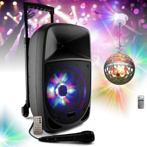 Enceinte Nomade Karaoke USB Bluetooth 300W PARTY-8LED FM Micro - Boule Disco Astro RGBWA ASTRO-BALL8 Musique Chanson Soirée