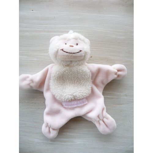Doudou Plat Singe Sucre D'orge Peluche Rose Beige  18 Cm