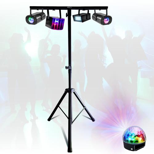 Pack Lumière Mooving Light & Sound ML-SUPPORT-DJLIGHT 1,60m réglable - 5 Jeux de Lumière Astro Strobe Derby LED