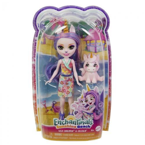 Sunshine Beach Enchantimals - Poupée Ulia Licorne Et Son Animal Pacifica - Mini-Poupée - 4 Ans Et +