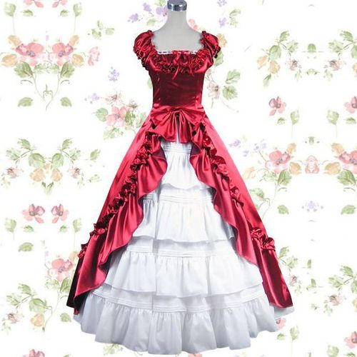 Robe Rouge Et Blanche Coton Satiné Manches Courtes Froufrou Ruban Lacet Réglable Style Victorien Classic Sweet Gothic Lolita Mode Japonaise Japanese Fashion Convention Tea Party Bal Black Sugar