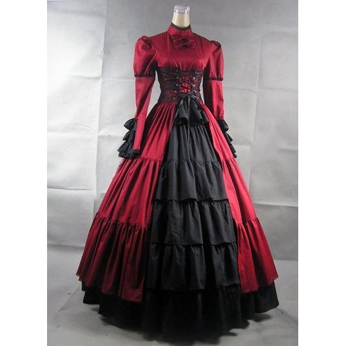 Robe Style Gothique Victorien Vintage Dentelle Col Montant Cérémonie Mariage Soirée Spectacle Gala Bal Convention Mode Lolita Aristocrate Elégant Lacets Volants Black Sugar Déguisements Cosplay Paris