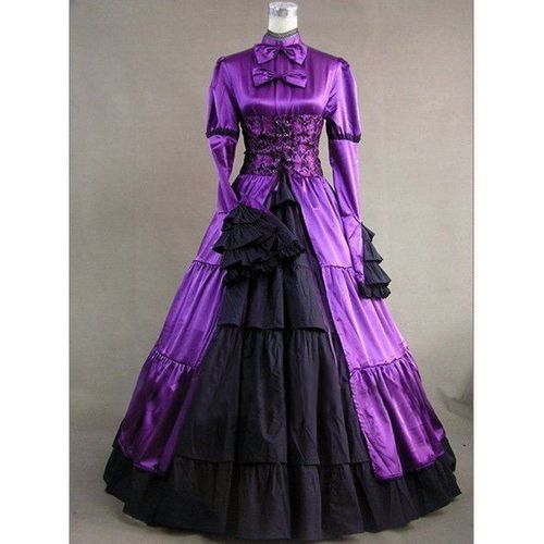 Robe Style Gothique Victorien Vintage Dentelle Col Montant Cérémonie Mariage Soirée Spectacle Gala Bal Convention Mode Lolita Aristocrate Elégant Lacets Volants Black Sugar Déguisements Cosplay Paris