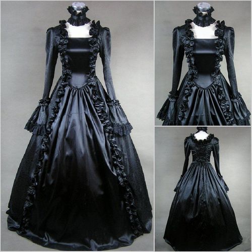 Robe Style Victorien Tour De Cou Aristocrate Elégant Noble Lolita Gothique Classique Coton Satin Cérémonie Mariage Goth Gala Bal Soirée Costume Théâtre Vampire Black Sugar Cosplay Déguisements Paris