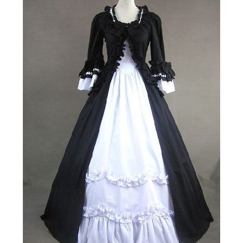 Robe Costume Tenue Epoque Victorienne Gothique Classique Lolita Aristocratique Élégante Princesse Cérémonie Mariage Soirée Bal Théâtre Coton Volants Noeuds Black Sugar Mode Déguisements Cosplay Paris