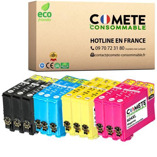 COMETE, Marque Française - 12 Cartouches d'encre Compatibles avec Epson 604XL - pour Cartouche 604 XP 2200 XP 2205 (3 Noir 3 Cyan 3 Magenta 3 Jaune)