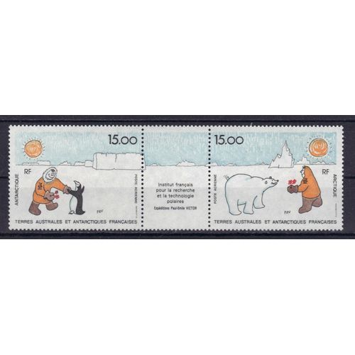 Terres Australes Et Antarctiques Francaises 1992 (Taaf) Poste Aerienne : L'institut Français Pour La Recherche (Expéditions Paul-Emile Victor) - Triptyque Neuf ** Avec Vignette Centrale Cote 16 ¿