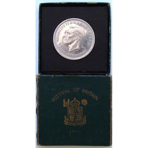 Pièce 5 Shillings Georges Vi En Argent Dans Sa Boîte Festival Of Britain