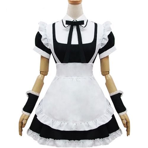 Robe Maid Japonaise Noire Tablier Blanc Dentelle Serre-Tête Bracelet Noeud Papillon Servante Sweet Lolita Kawaï Mignon Mode Japonaise Fashion Convention Anime Manga Soirée Cosplay Black Sugar Paris