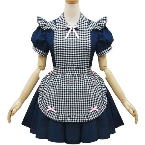 Robe Maid Japonaise Bleue Tablier Carreaux Serre-Tête Noeuds Papillon Servante Sweet Lolita Kawaï Mignon Mode Japonaise Fashion Convention Anime Manga Soirée Cosplay Black Sugar Paris