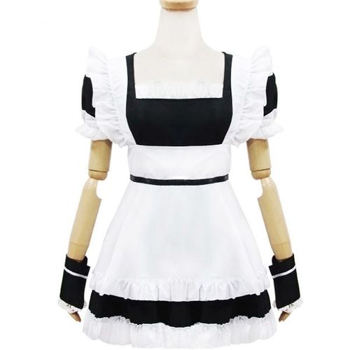 Robe Maid Simple Noir Rose Tablier Blanc Bracelets Serre-Tête Tissu Noeuds Papillon Servante Sweet Lolita Kawaï Mignon Mode Japonaise Fashion Convention Anime Manga Soirée Cosplay Black Sugar Paris