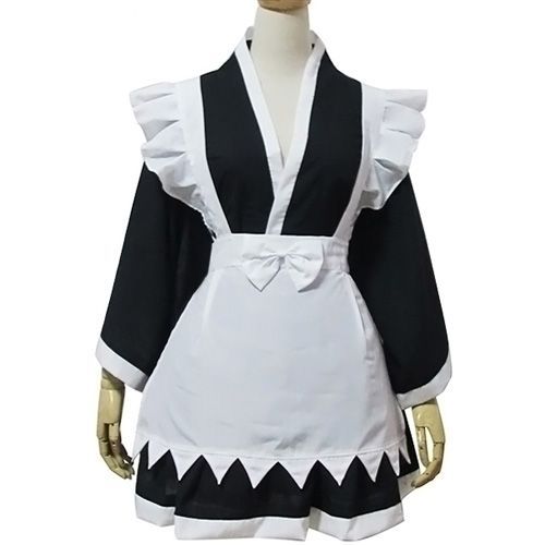 Robe Maid Japonaise Kimono Noir Court Tablier Blanc Manches Larges Noeuds Papillon Servante Sweet Lolita Kawaï Mignon Mode Japonaise Fashion Convention Anime Manga Soirée Cosplay Black Sugar Paris