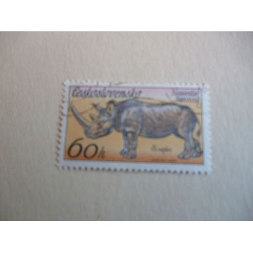Timbre "Tchécoslovaquie :Rhinocéros".