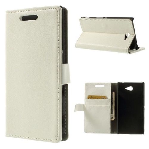 Etui Sony Xperia M2 - Housse Portefeuille Support Vidéo Grainé Blanc