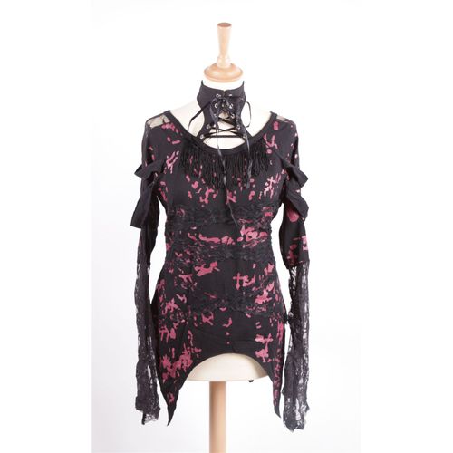 Pull Veste Gilet Top Coton Manches Longues Dentelle Tour De Cou Corsage Lacet Noir Motifs Rouges Streetwear Casual D?tente Emo Gothique Punk Rock Black Sugar  Boutique Cosplay Mode Lolita