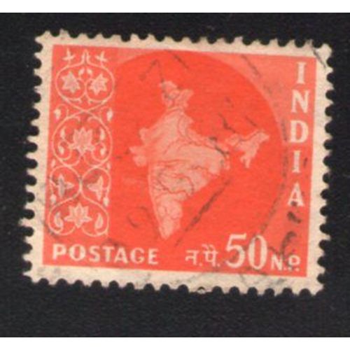 Inde 1957 Oblitéré Used Map Of India Carte De L'inde Orange