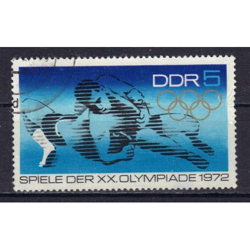 Allemagne Ddr 1972 : Xxè Jeux Olympiques De Munich : Anneaux Olympiques : Lutte - Timbre Oblitéré
