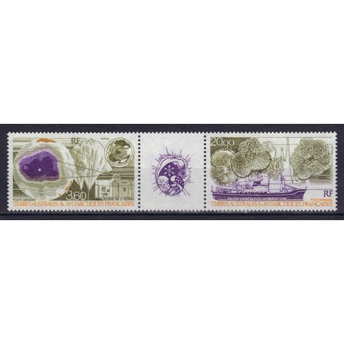 Terres Australes Et Antarctiques Francaises 1991 (Taaf) Poste Aerienne : Etude Des Climats : Etude De L'ozone / Paléoclimatologie Sédimentaire - Triptyque Neuf ** Avec Vignette Centrale Cote 12,40 