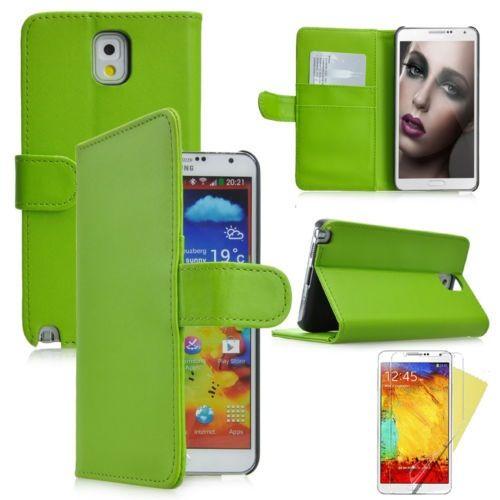 Etui Portefeuille Pour Samsung Galaxy Note 3 5.7" Support Video Cuir Pu - Vert