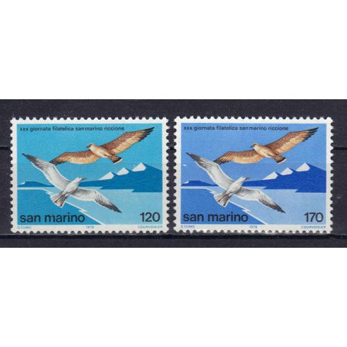 Saint-Marin 1978 : Journée Philatélique Saint-Marin-Riccione : Papier Avec Fragments De Fils De Soie : Oiseaux - Série Entière De 2 Timbres Neufs **