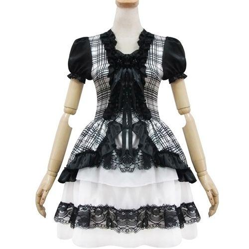 Robe Maid Coton Tablier Dentelle Froufrous Ruban Jabot Manches Courtes Sweet Gothic Maid Lolita Cosplay Déguisement Convention Soirée Café Bal Kawaï Mignon Mode Japonaise Black Sugar Boutique Paris