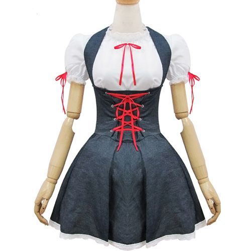 Robe Maid Coton Grise Blanche Chemisier Lacet Ruban Rouge Manches Courtes Sweet Classic Casual Maid Lolita Mode Japonaise Kawaï Mignon Costume Déguisement Cosplay Convention Soirée Black Sugar Paris