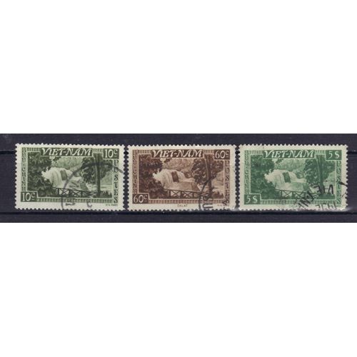 Vietnam 1951 Empire : Chutes De Bongour - Série De 3 Timbres Oblitérés