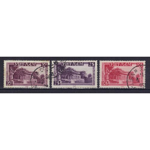 Vietnam 1951 Empire : Hué, Le Palais Impérial - Série De 3 Timbres Oblitérés