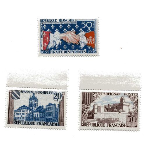Série Des 3 Timbres Du Tricentenaire Du Traité Des Pyrénées N° 1221 (Avesnes-S-Helpe, La Place Guillemin), N° 1222 (Perpignan, Le Castillet), N° 1223 Symbole Du Traité Neufs ++