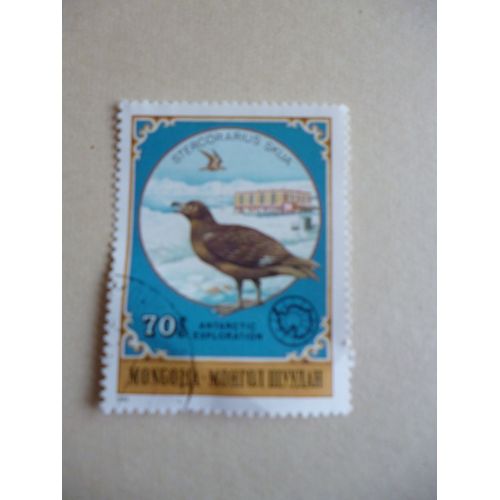Timbre "Mongolie :Stercorarius Skua :Exploration Antarctique".1989.
