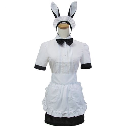 Robe Maid Blanche Manches Courtes Dentelle Serre-Tête Lapin Noeud Papillon Tablier Lolita Kawaï Mignon Classe Mode Japonaise Déguisement Cosplay Costume Convention Boutique Black Sugar Paris 69¿
