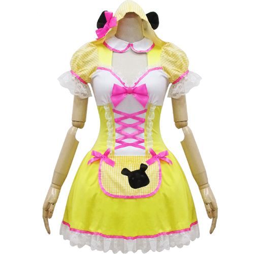Robe Maid Jaune Blanche Capuche Oreilles Animaux Dentelle Noeud Papillon Rose Sweet Lolita Kawaï Mignon Style Mode Japonaise Déguisement Cosplay Costume Convention Boutique Black Sugar Paris 69¿
