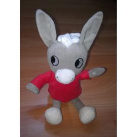 doudou peluche Ane trotro ajena nounours gris blanc rouge 30 cm