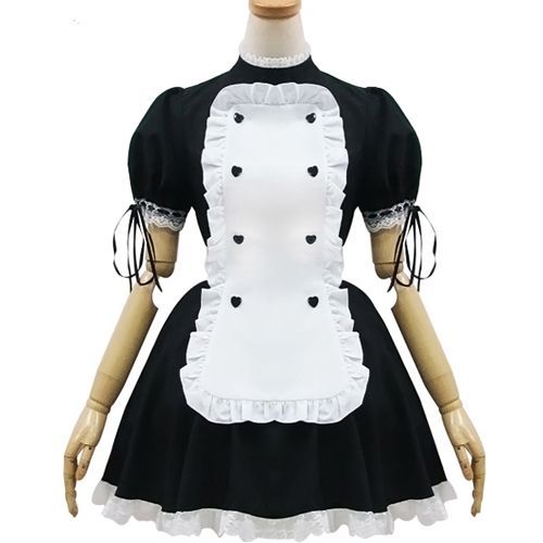 Robe Maid Noire Tablier Blancs Manches Courtes Dentelle Serre-Tête Sweet Maid Lolita Kawaï Mignon Classe Style Mode Japonaise Déguisement Cosplay Costume Convention Boutique Black Sugar Paris
