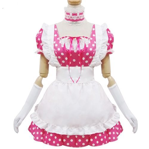 Robe Maid Rose À Pois Blancs Manches Courtes Dentelle Serre-Tête Lolita Kawaï Mignon Classe Style Mode Japonaise Déguisement Cosplay Costume Convention Boutique Black Sugar Paris