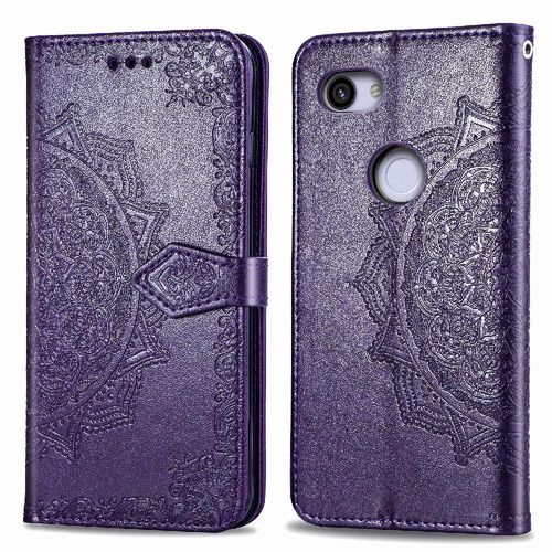 Étui Pour Google Pixel 3a Xl Couverture Rabotant Antichoc Simple Entreprise Étui En Cuir Motif Exquis - Violet