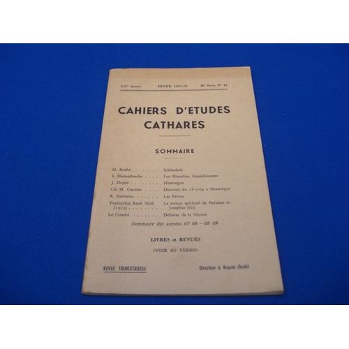 Cahiers D'etudes Cathares.  Xxe Année.  Iie Série.  N°44