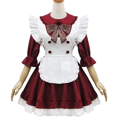Robe Maid Manches Courtes Tablier Noeud Serre-Tête Boutons Rouge Bordeaux Blanc Costume Déguisement Cosplay Maid Mode Japonaise Kawaï Mignon Convention Soirée Café Fête Black Sugar Paris Boutique Mode
