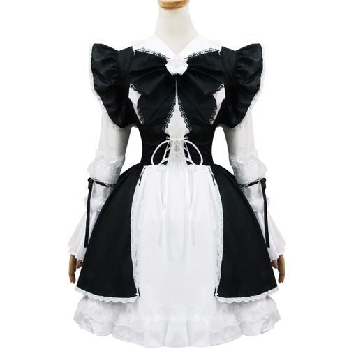 Robe Maid Noire Et Blanche Dentelle Grands Noeuds Papillon Lacet Serre-Tête Oreilles Tissu Mode Japonaise Servante Maid Sweet Lolita Déguisement Costume Cosplay Convention Soirée Café  Black Sugar